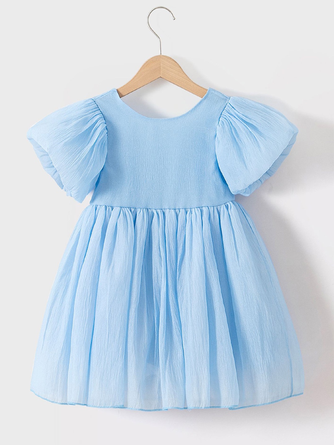 

LULU & SKY Girls Puff Sleeve Fit & Flare Dress, Blue