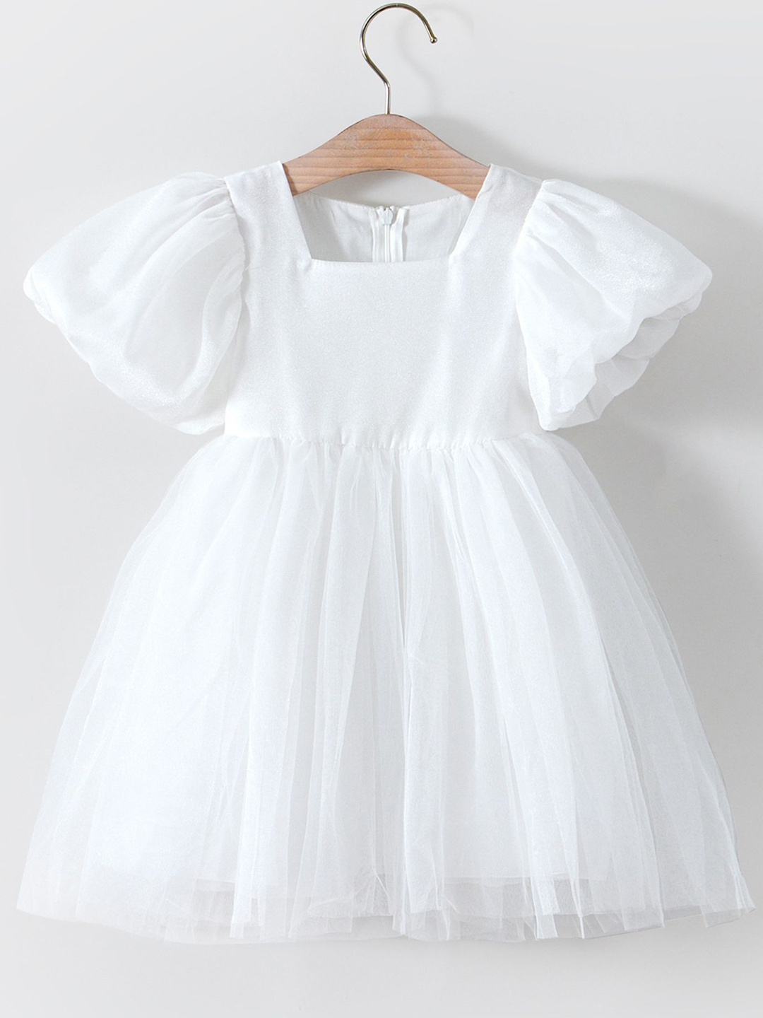 

LULU & SKY Girls Puff Sleeve Fit & Flare Dress, White