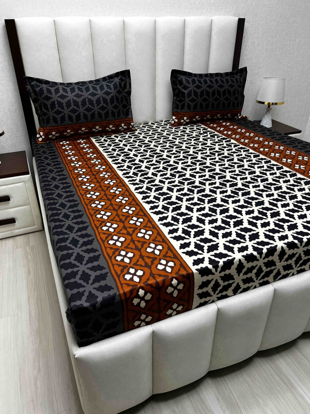 

Pure Decor Passion Fur Brown Geometric Cotton 300 TC Queen Bedsheet Set-2.28mx2.54m