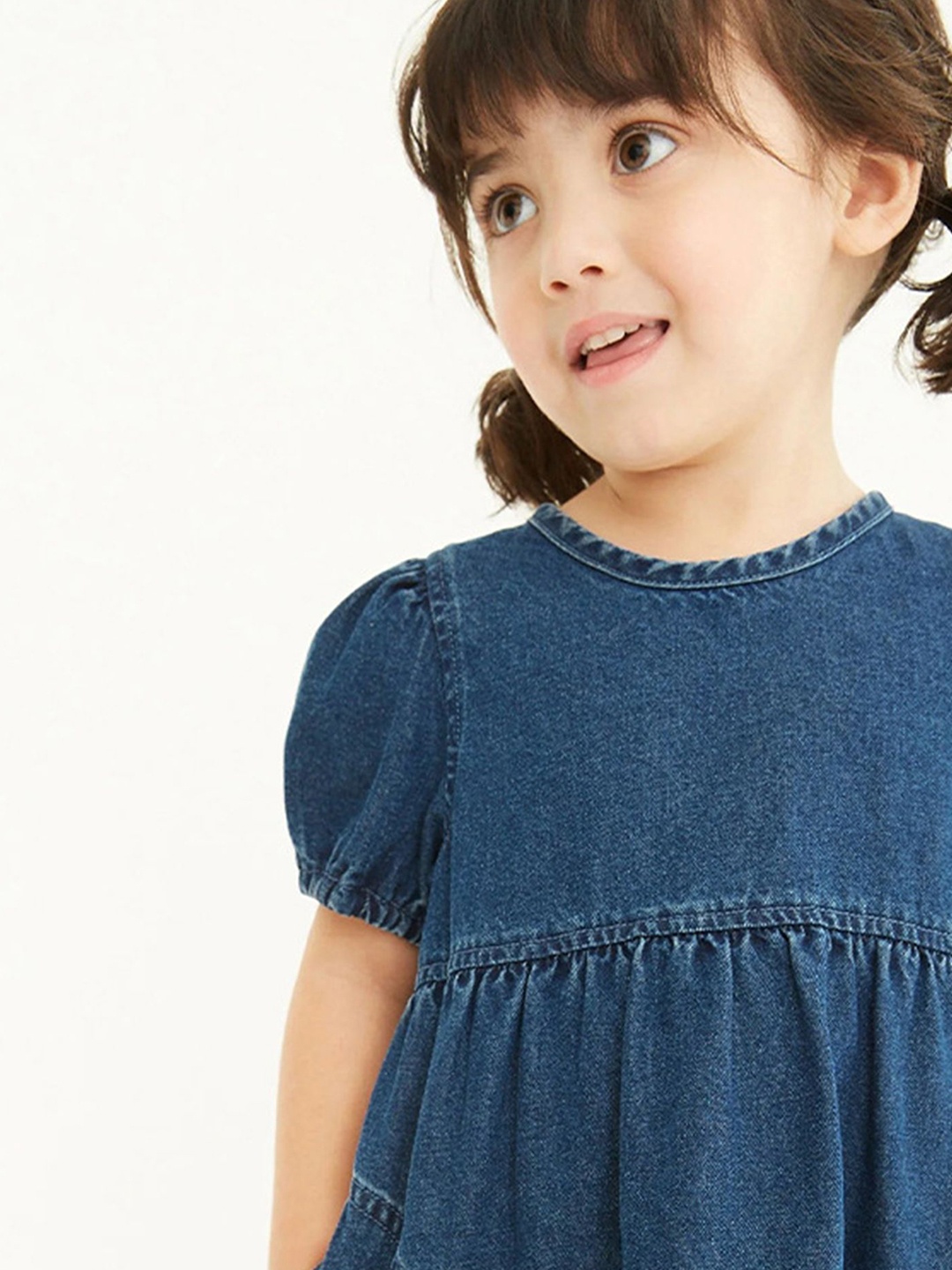 

LULU & SKY Girls Puff Sleeve Pure Cotton Fit & Flare Dress, Blue