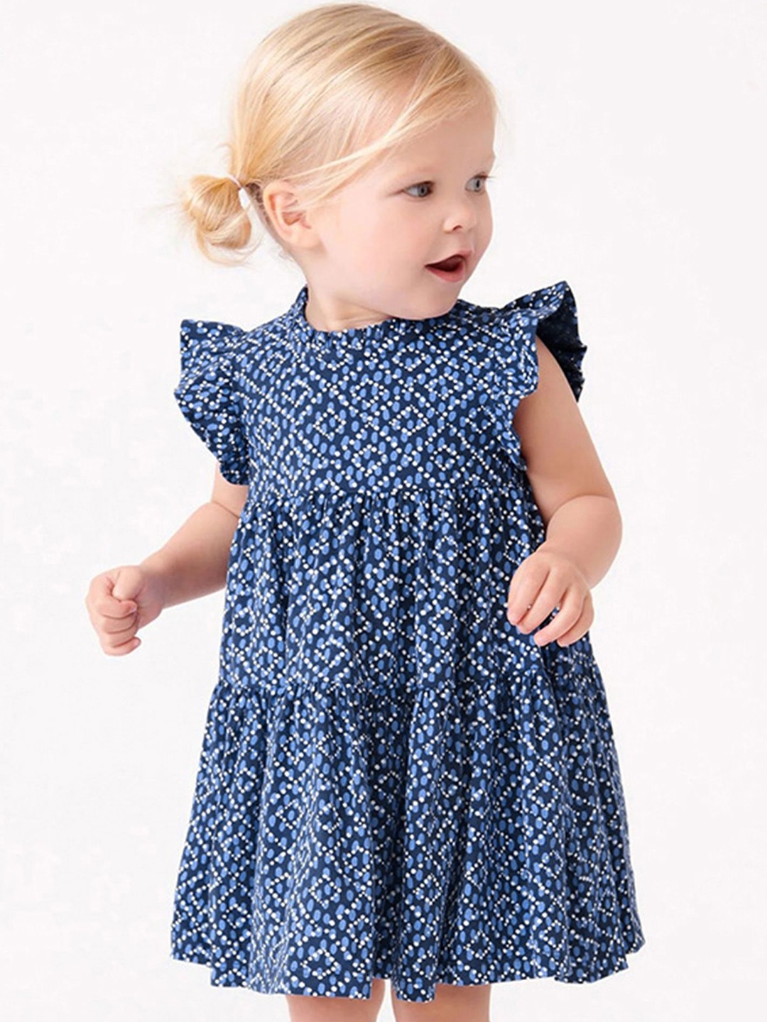 

LULU & SKY Girls Floral Printed Flutter Sleeve Fit - Flare Dress, Blue