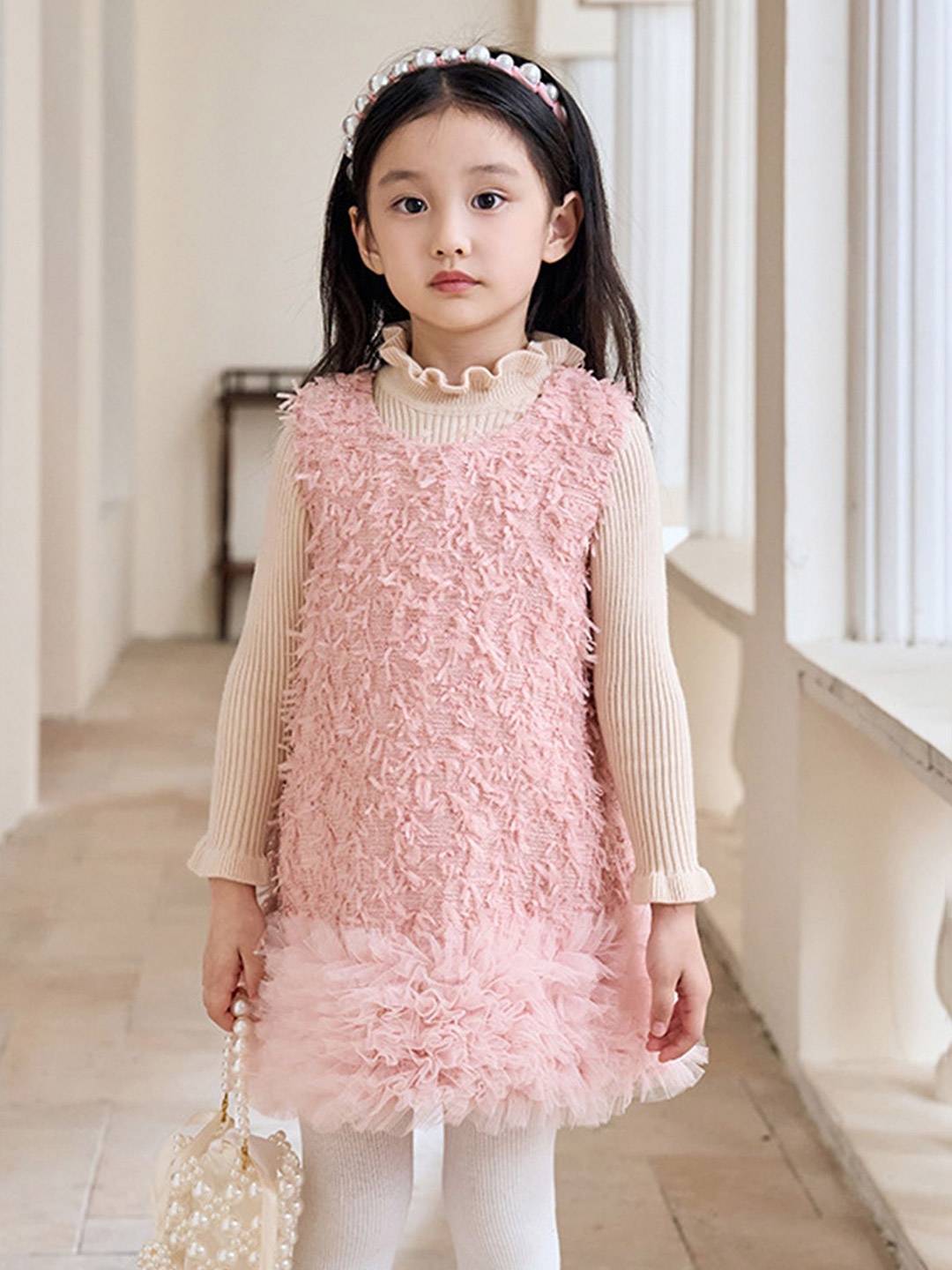 

LULU & SKY Girls Self Design A-Line Dress, Pink