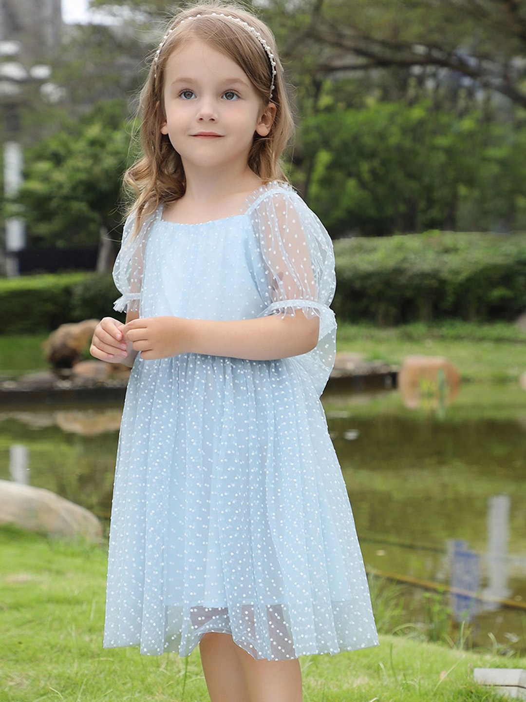 

LULU & SKY Girls Self Design Fit & Flare Dress, Blue
