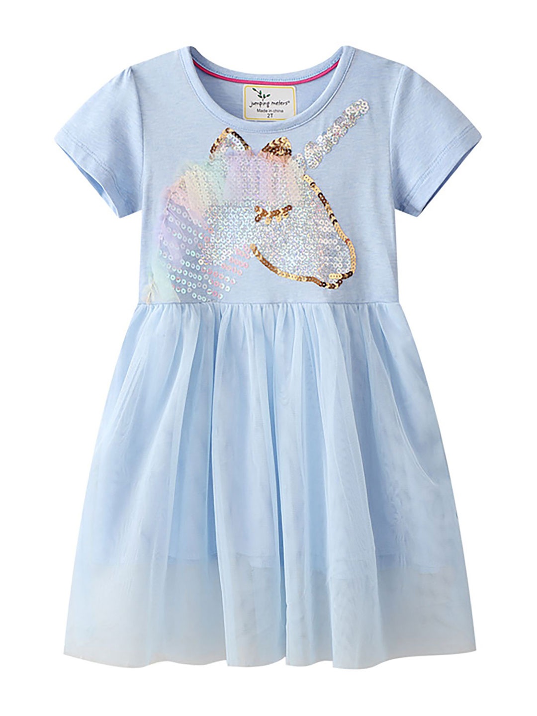 

LULU & SKY Girls Embellished Pure Cotton Fit & Flare Dress, Blue