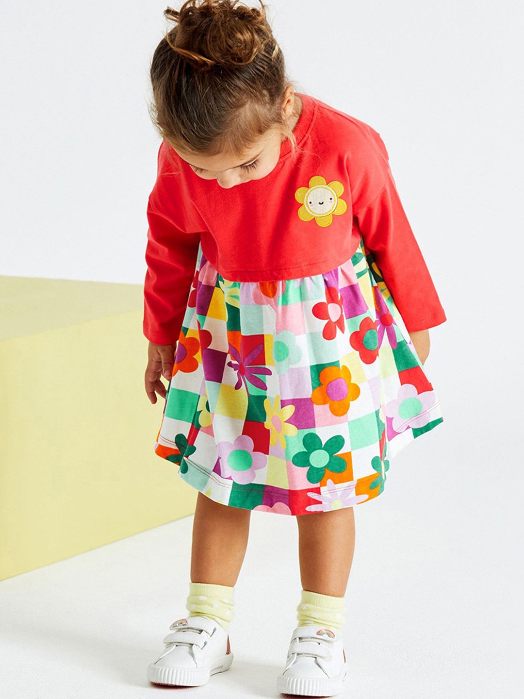 

LULU & SKY Girls Floral Print A-Line Cotton Dress, Red
