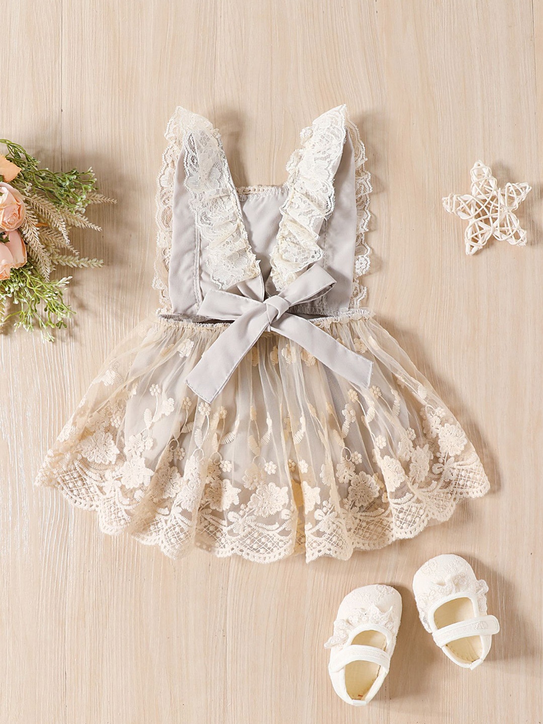 

LULU & SKY Girls Self Design Fit & Flare Mini Dress, Beige