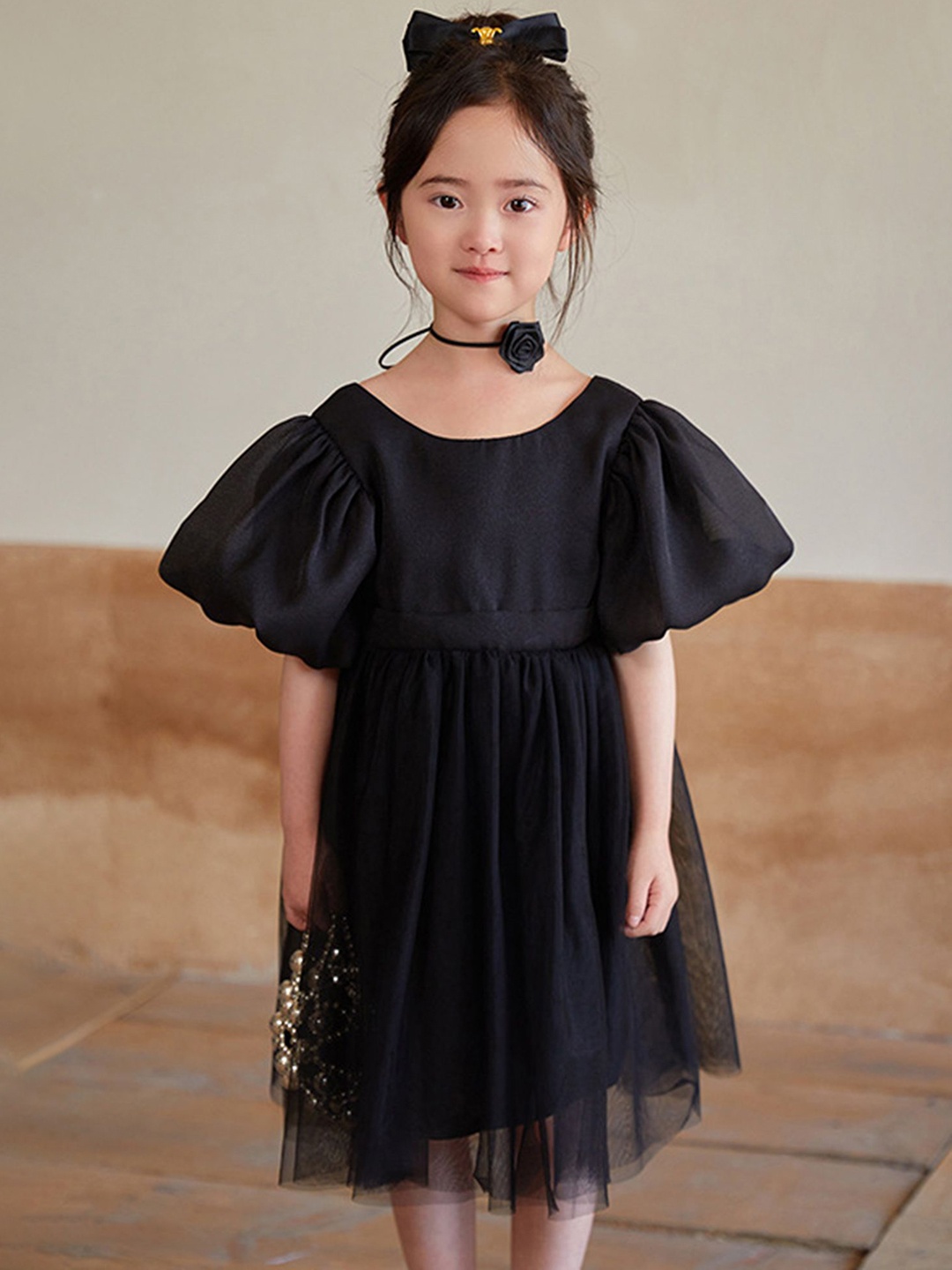 

LULU & SKY Girls Flutter Sleeve A-Line Dress, Black