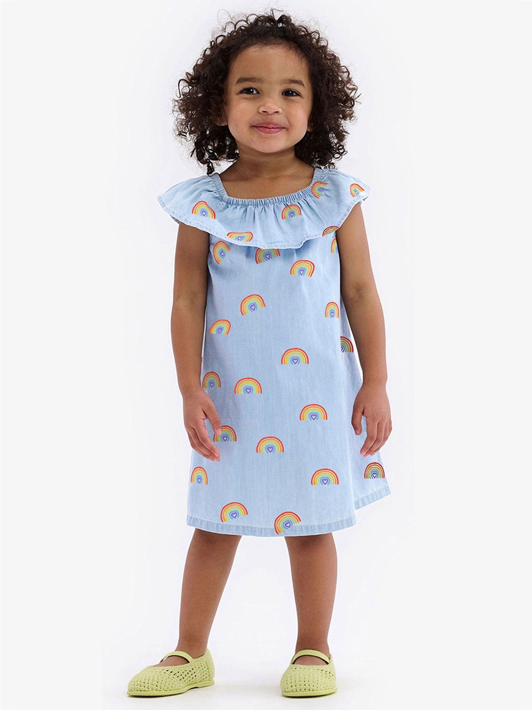 

LULU & SKY Girls Print Flutter Sleeve A-Line Cotton Dress, Blue