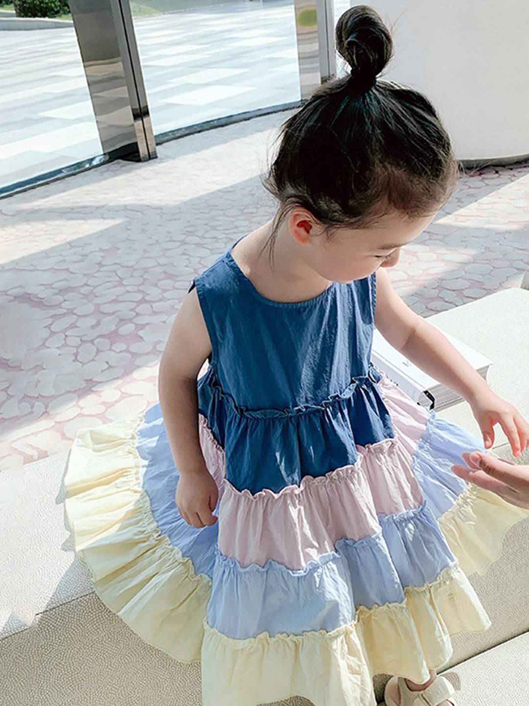 

LULU & SKY Girls Colourblocked A-Line Cotton Dress, Blue