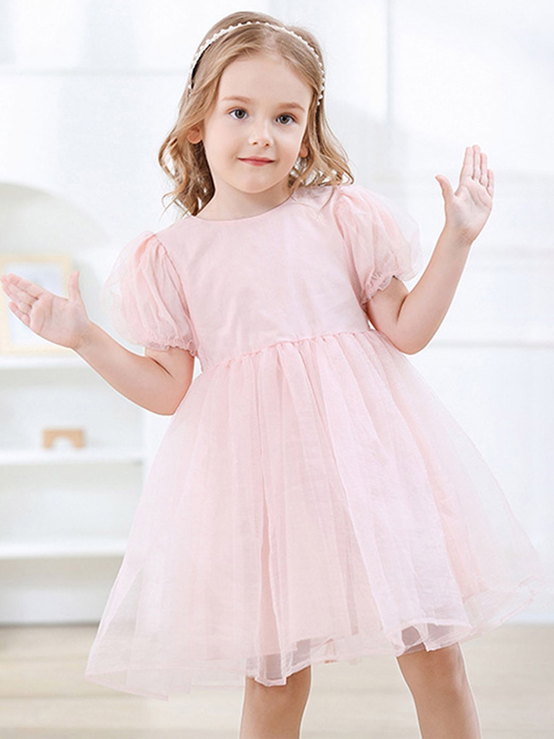 

LULU & SKY Girls Puff Sleeve Fit & Flare Dress, Pink