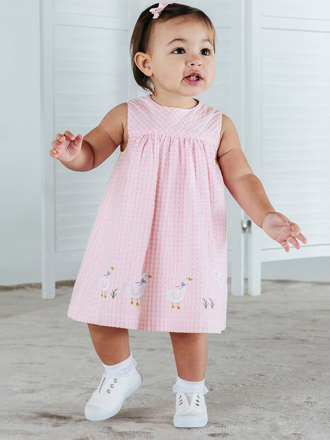 

LULU & SKY Girls Checked Printed Empire Dress, Pink