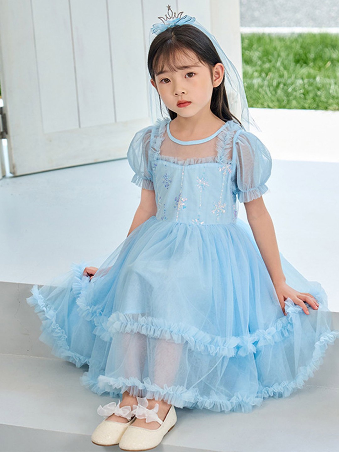 

LULU & SKY Girls Embellished Fit and Flare Dress, Blue