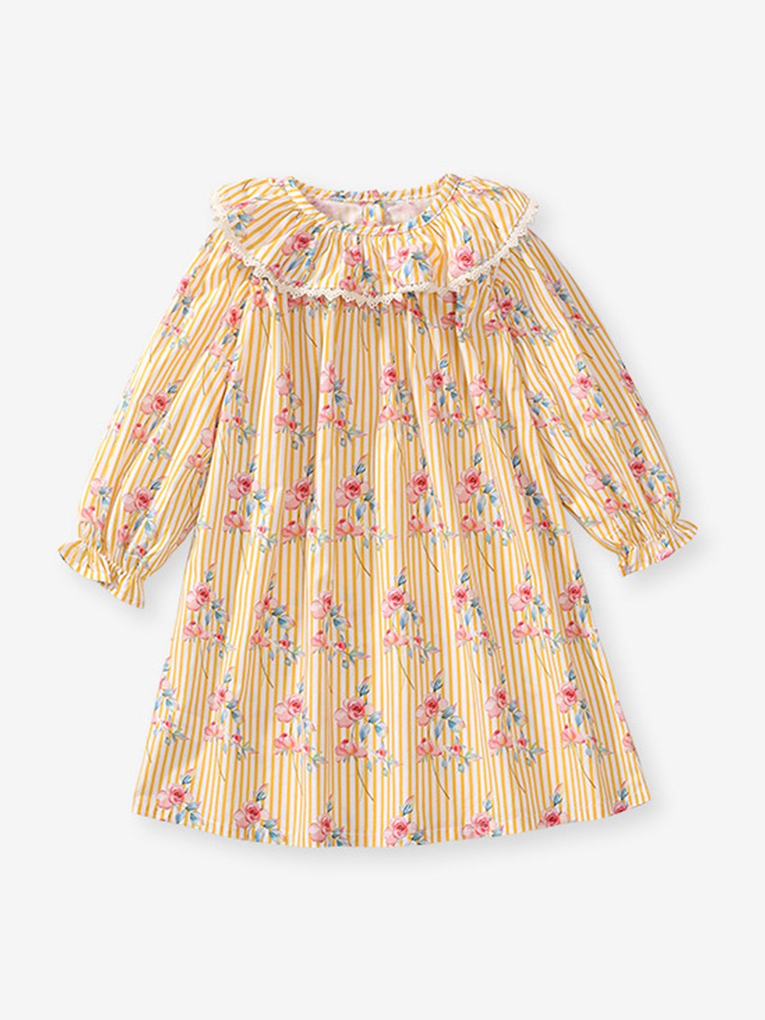 

LULU & SKY Girls Floral Print Puff Sleeve A-Line Cotton Dress, Yellow