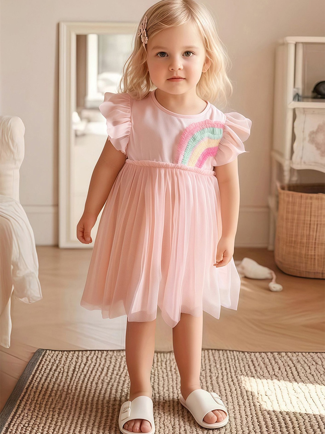 

LULU & SKY Girls Flutter Sleeve Empire Cotton Dress, Pink
