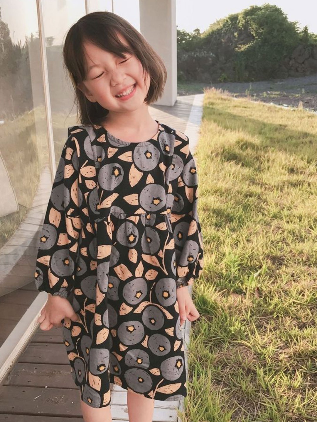 

LULU & SKY Girls Print Empire Cotton Dress, Black