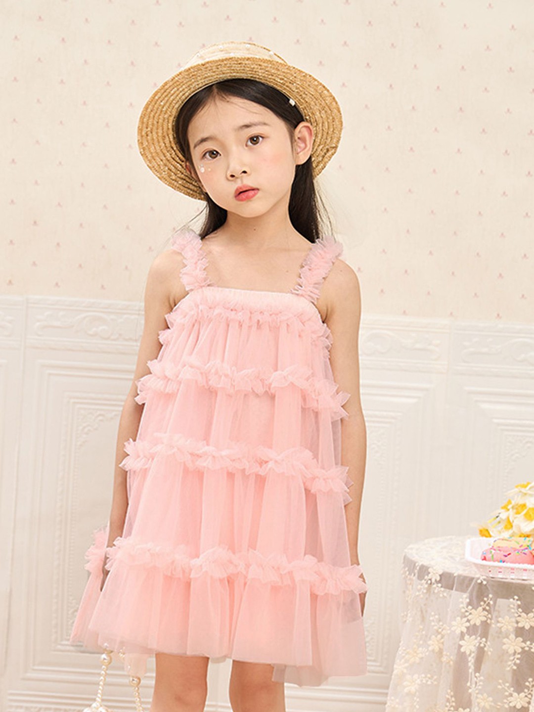

LULU & SKY Girls Light Pink Tiered Tent Tulle A-Line Dress