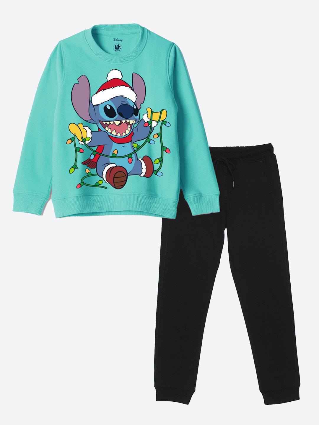 

YK Boys Disney Printed Round Neck Long Sleeves Sweatshirt With Jogger, Turquoise blue