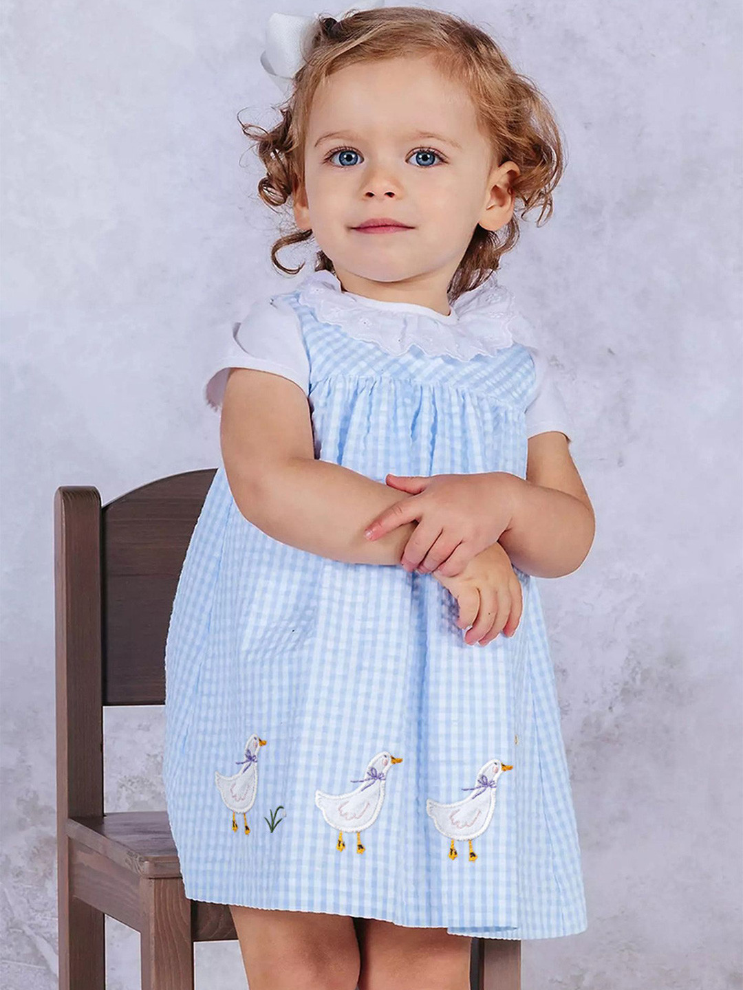 

LULU & SKY Girls Checked A-Line Dress, Blue