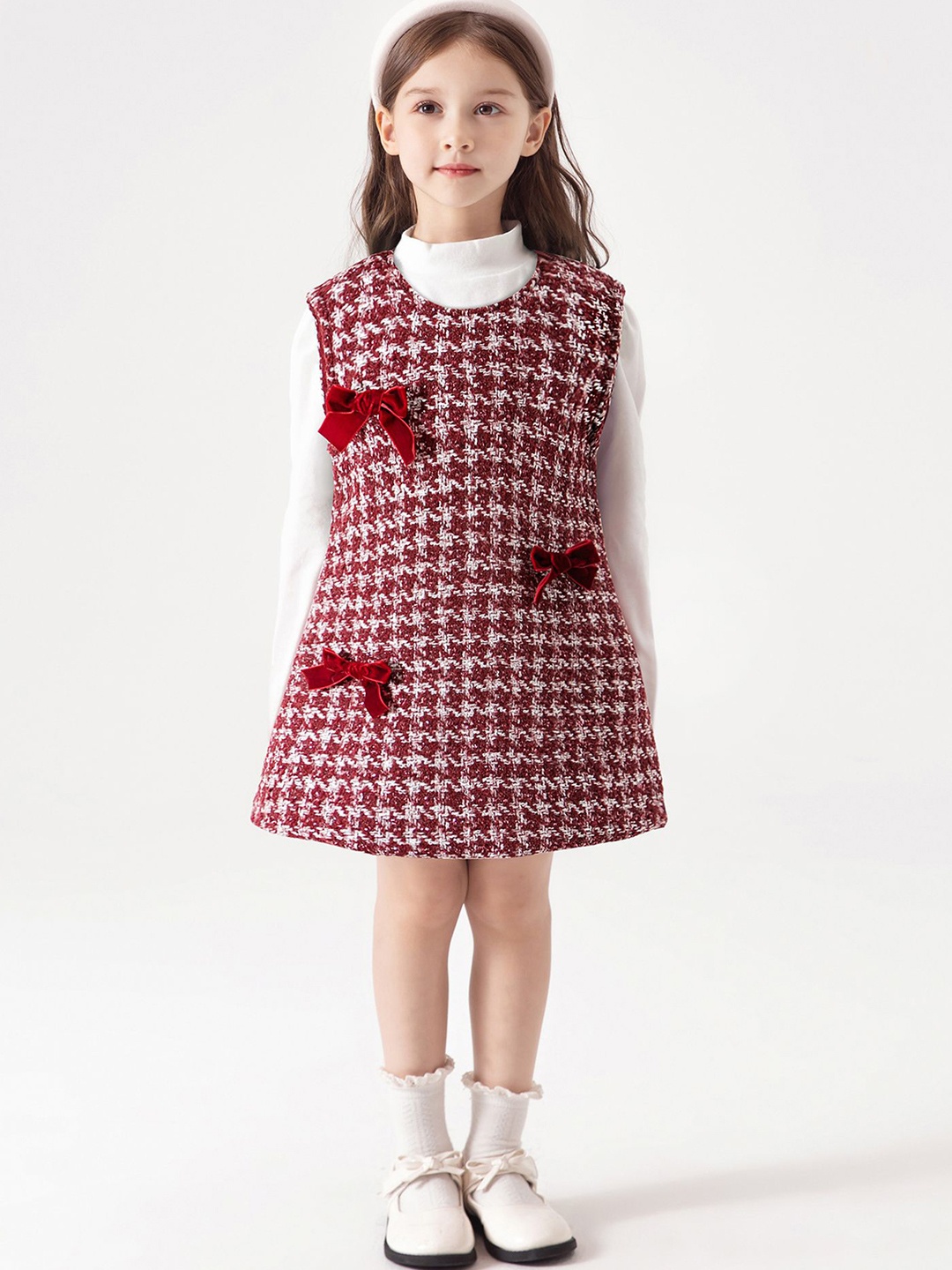 

LULU & SKY Girls Bow Applique Boucle A-Line Dress, Red