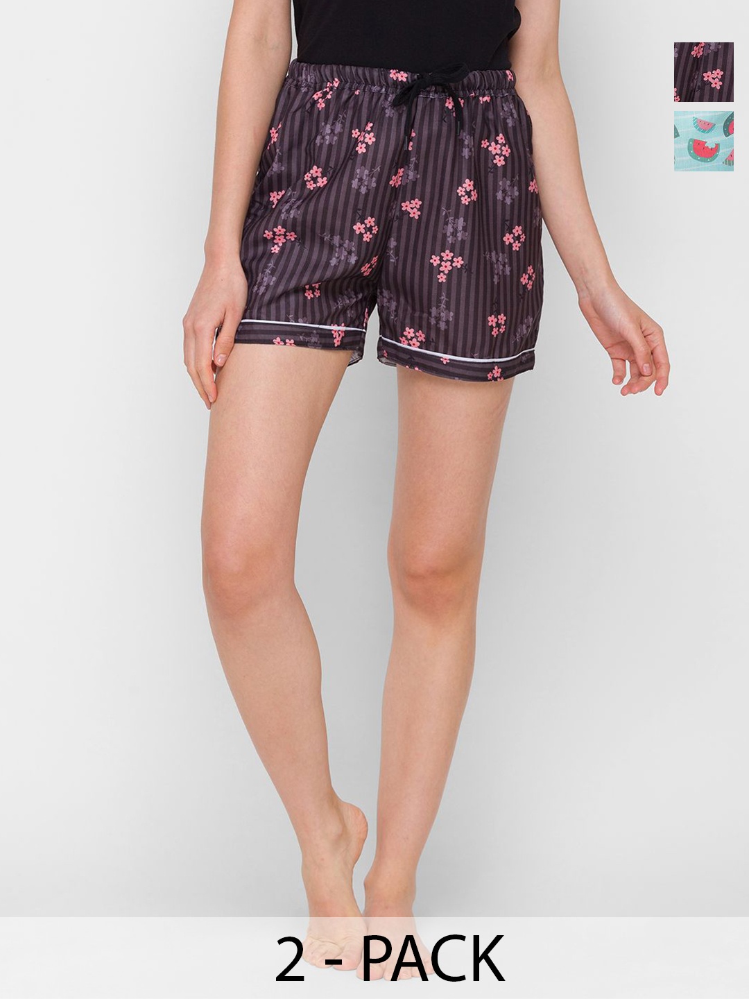 

NOIRA Women 2 Printed Lounge Shorts, Blue