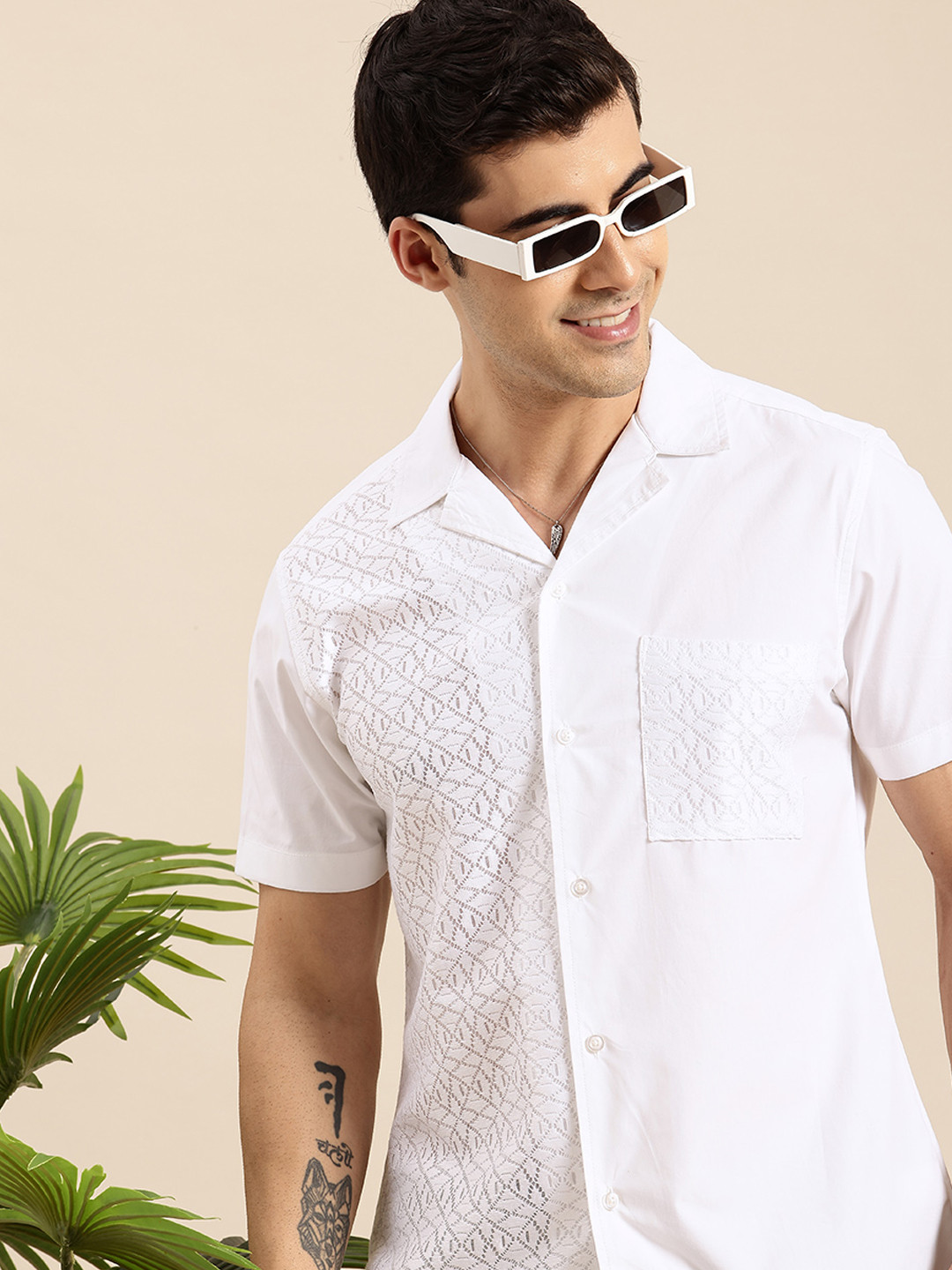 

Mast & Harbour Self Design Opaque Casual Shirt, White