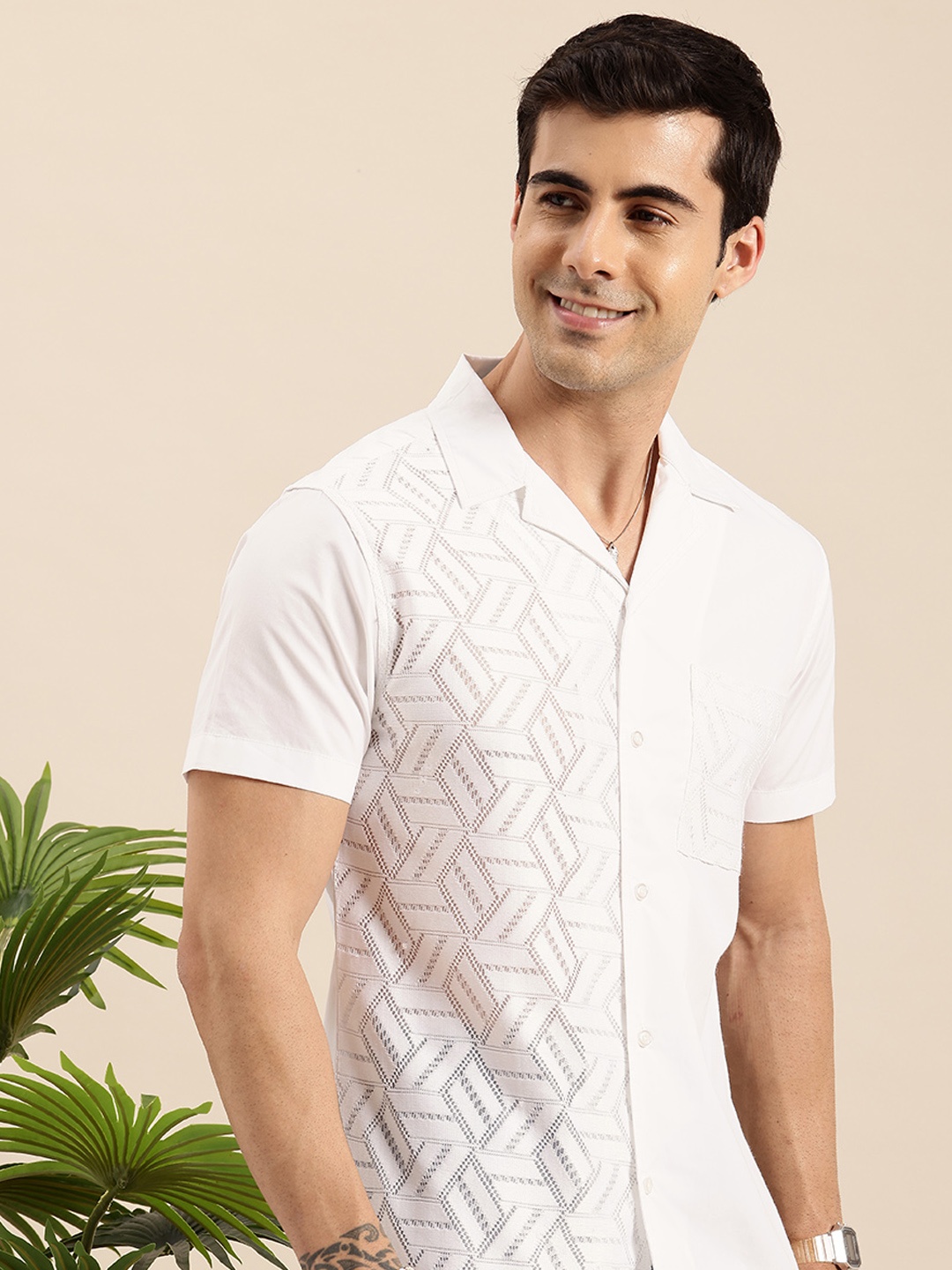 

Mast & Harbour Self Design Opaque Casual Shirt, White