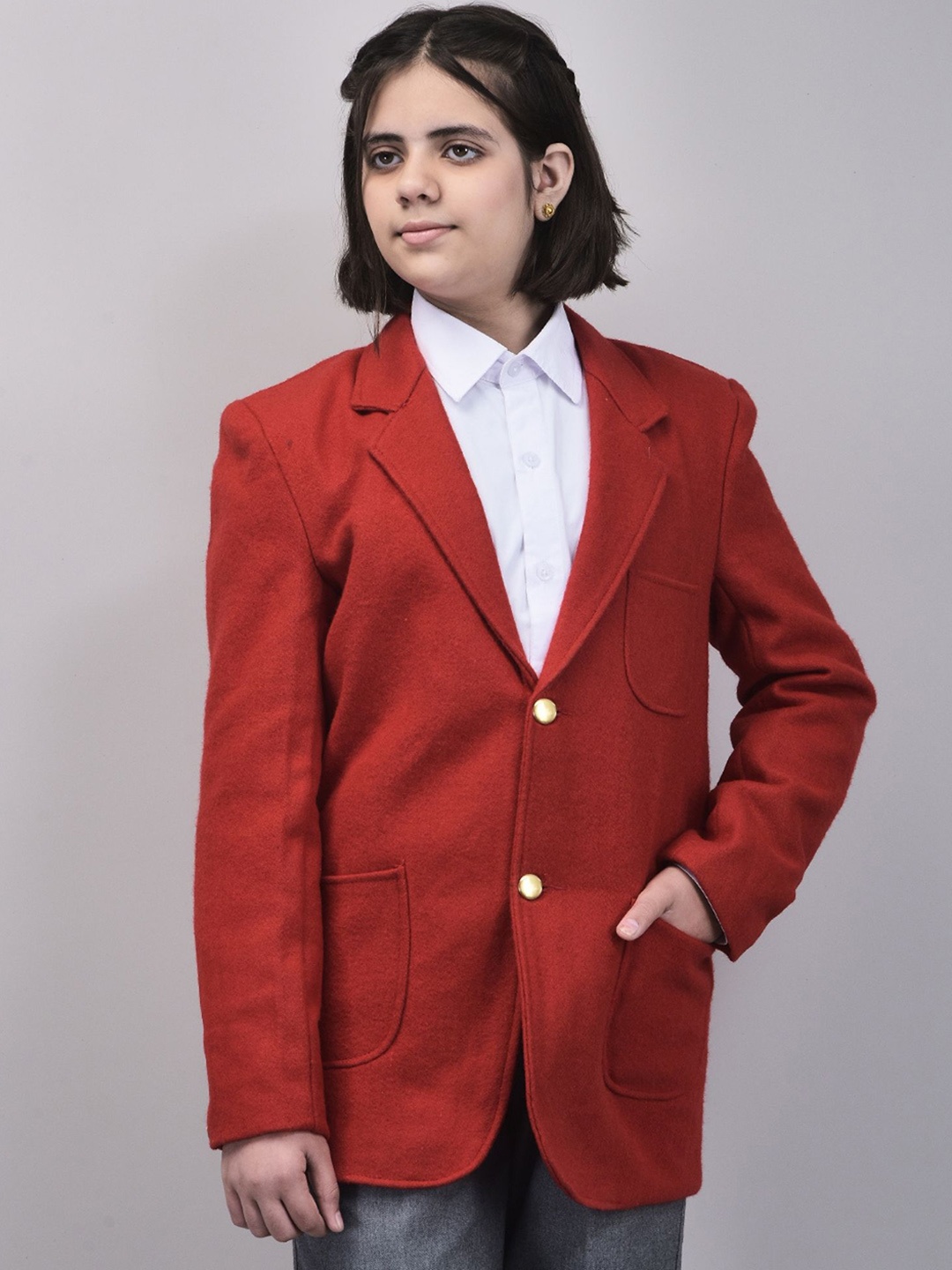 

Noty Kids Button Closure School Winter Formal Blazer, Red