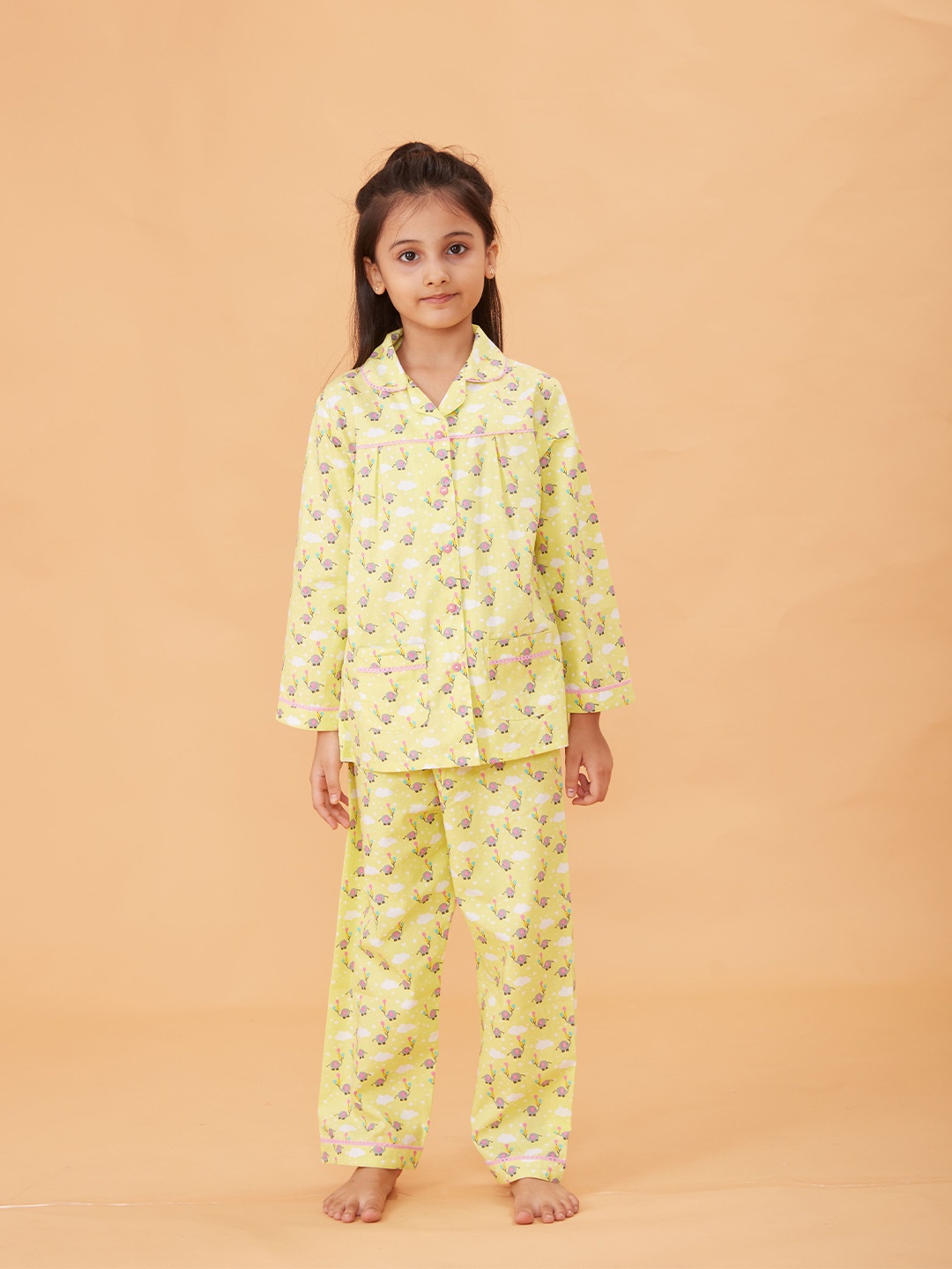 

Sleepy tots Girls Printed Pure Cotton Night suit, Yellow
