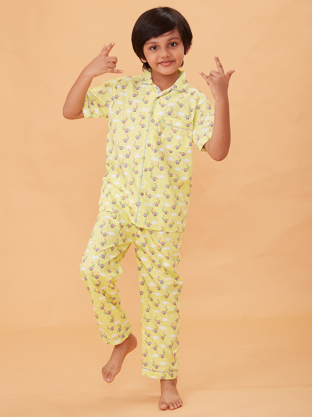

Sleepy tots Boys Printed Pure Cotton Night suit, Yellow