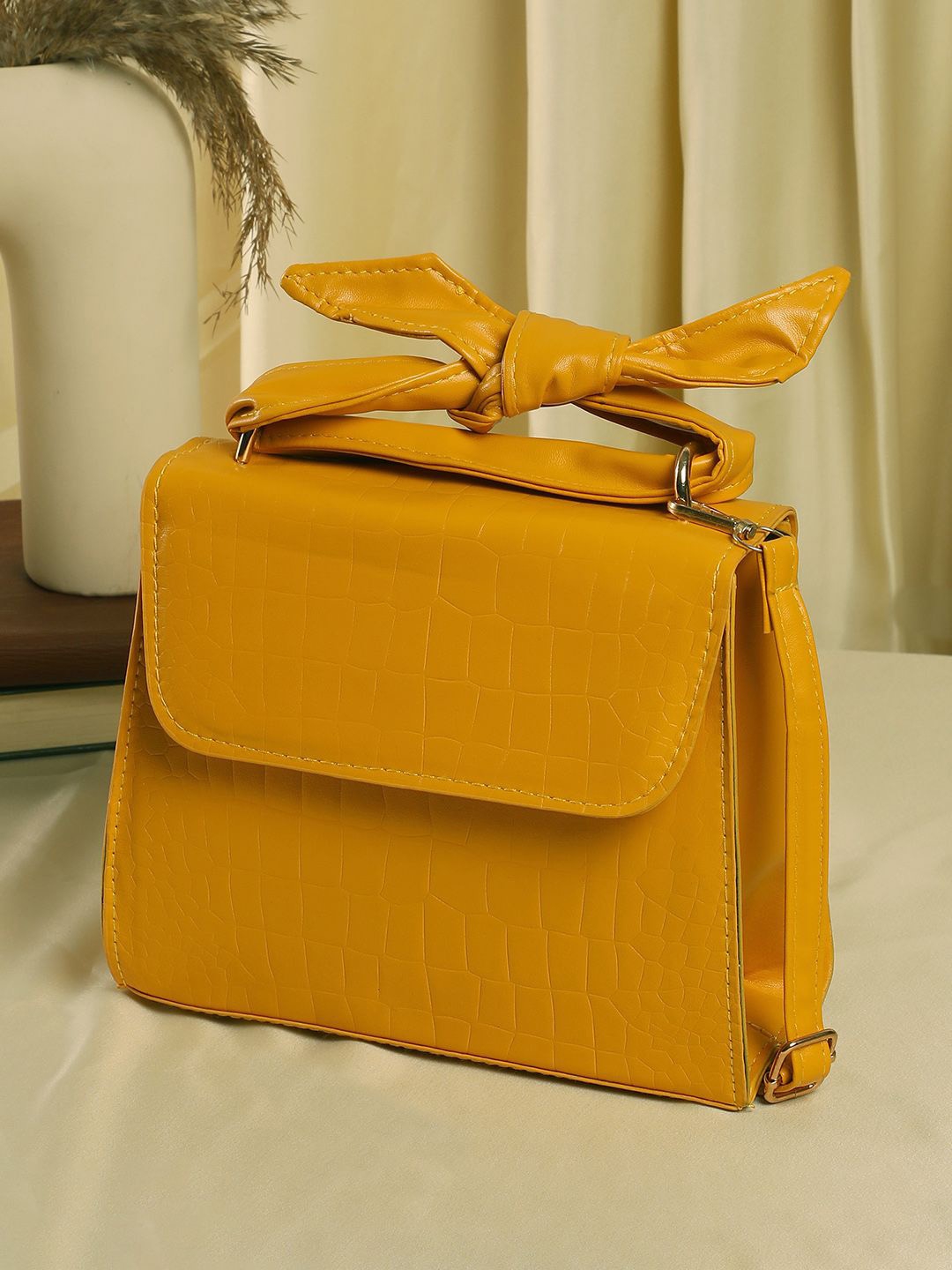 

HAUTE SAUCE by Campus Sutra Women Textured Structured Satchel Bag, Mustard