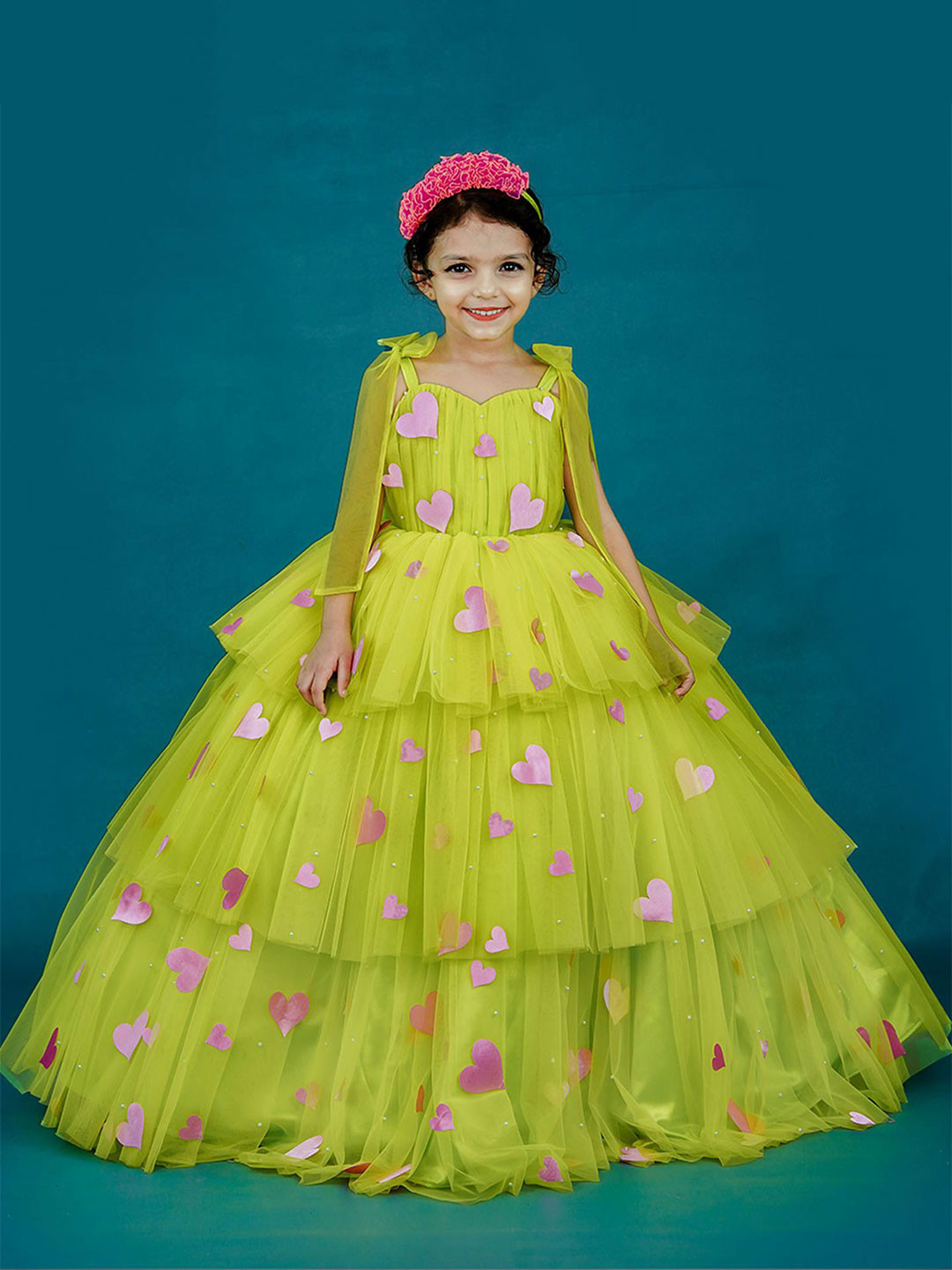 

Li & Li Boutique Girls Embellished Shoulder Straps Fit and Flare Maxi Dress, Lime green