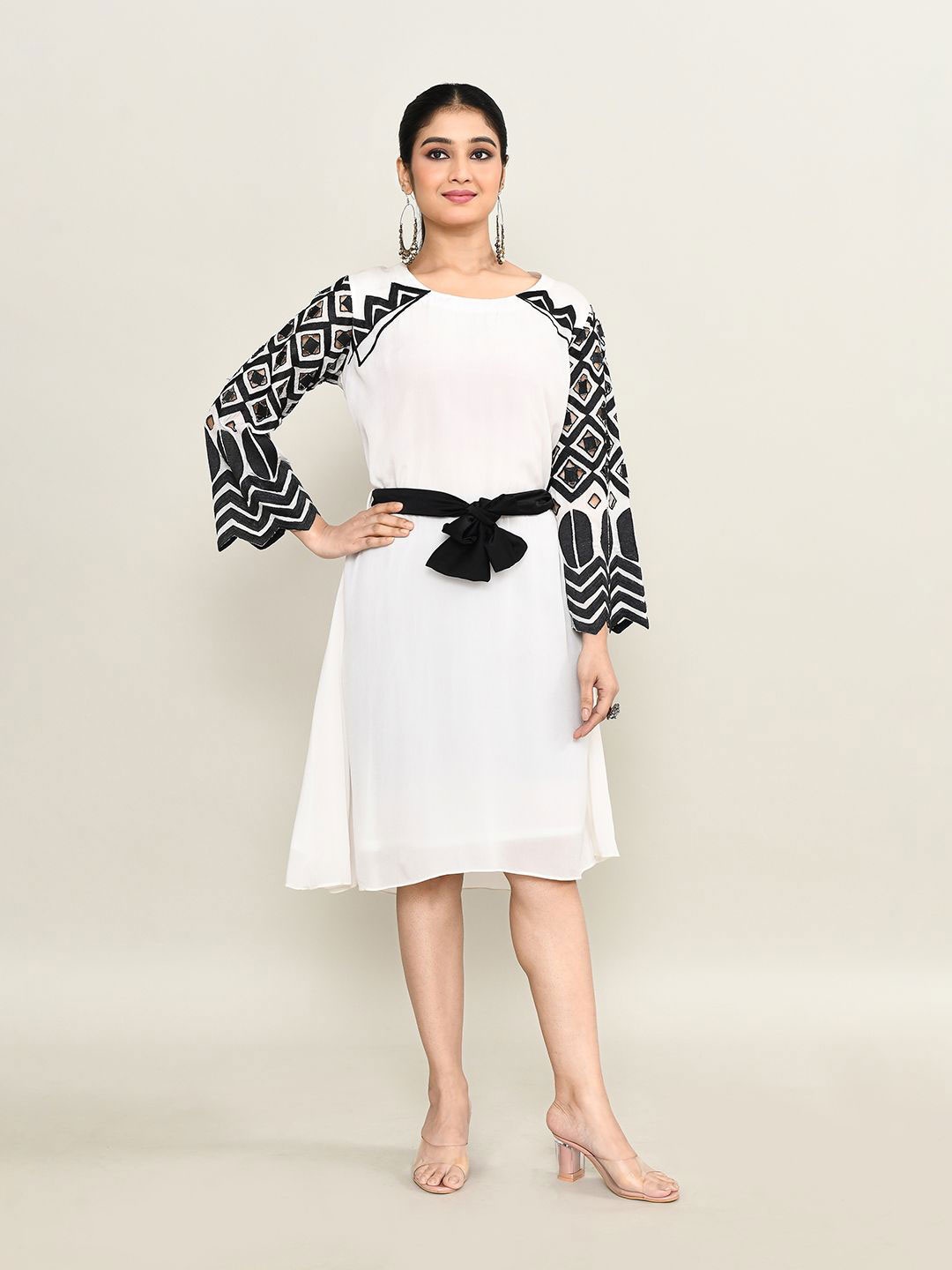 

The Maple Women Bell Sleeve A-Line Dress, White