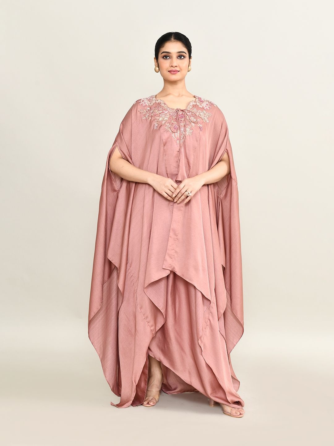 

The Maple Women Embroidered Round Neck Short Sleeves Kaftan Dress, Pink