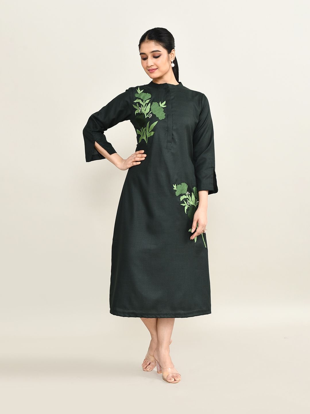 

The Maple Print A-Line Midi Dress, Green