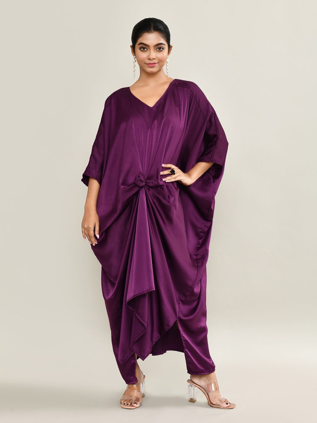 

The Maple Satin Batwing Sleeves Kaftan Maxi Dress, Purple