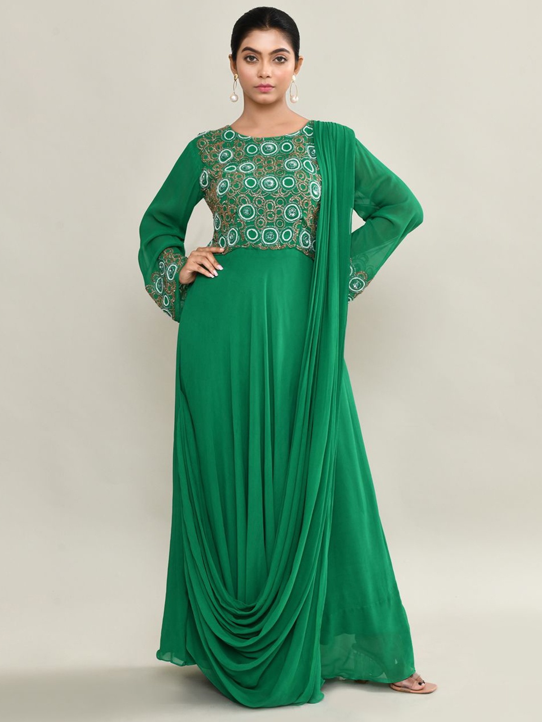 

The Maple Georgette Embellished A-Line Maxi Dress, Green