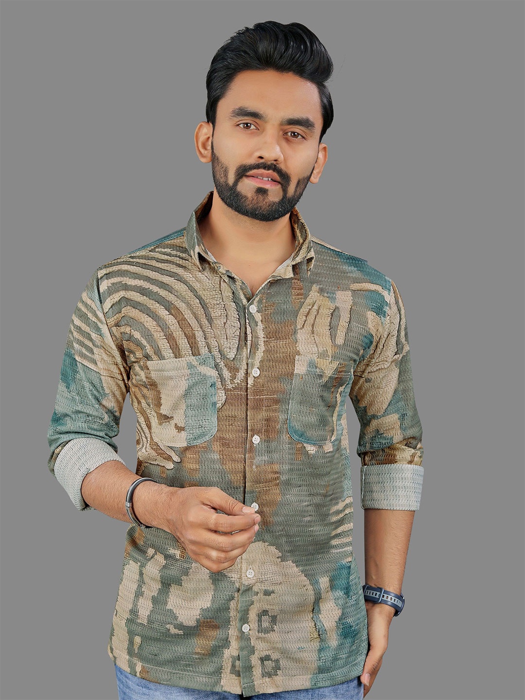 

KHUSHI CREATION Spread Collar Regular Fit Pure Cotton Casual Shirt, Brown