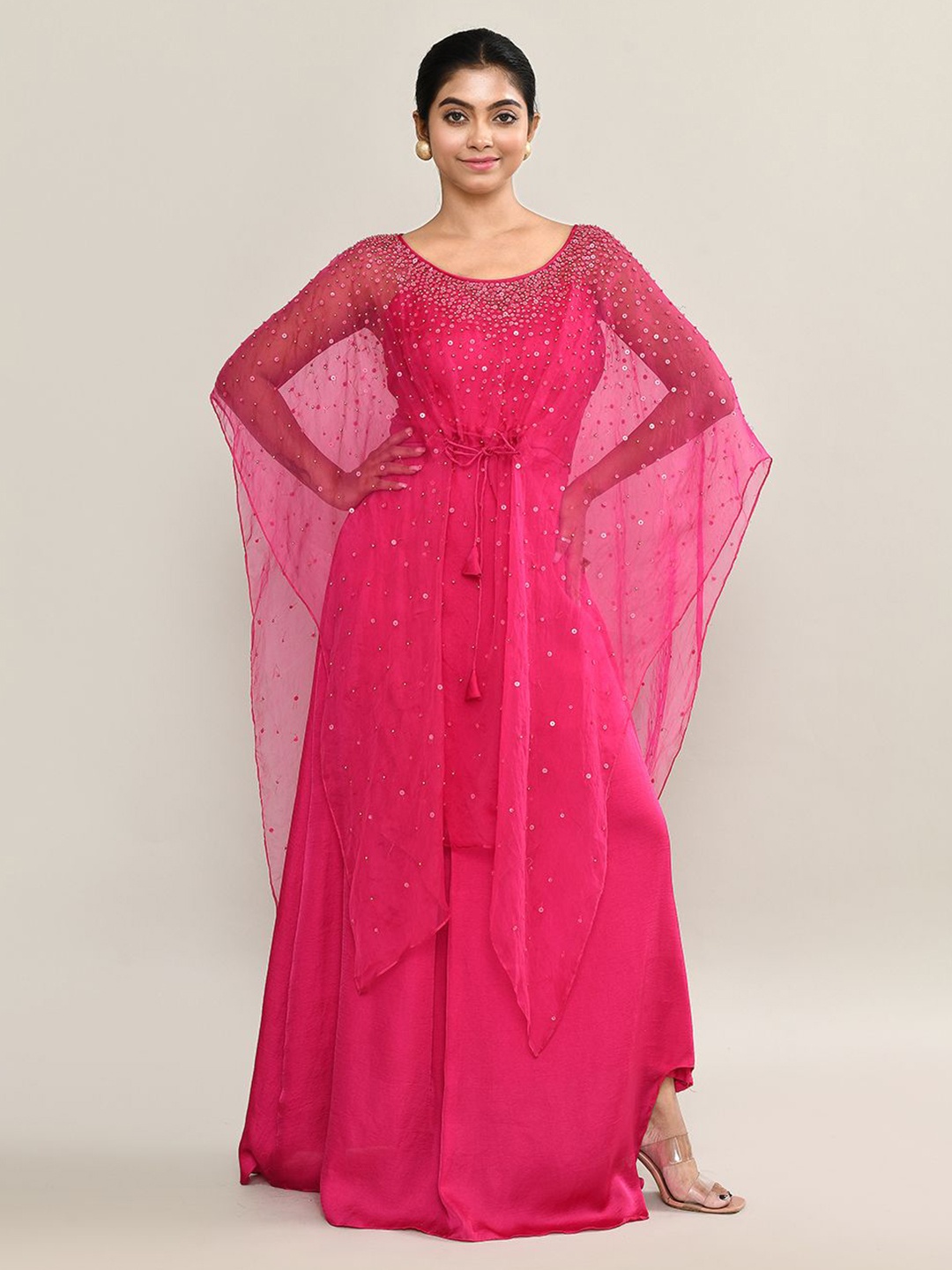 

The Maple Embellished Kimono Sleeve Maxi Dress, Pink