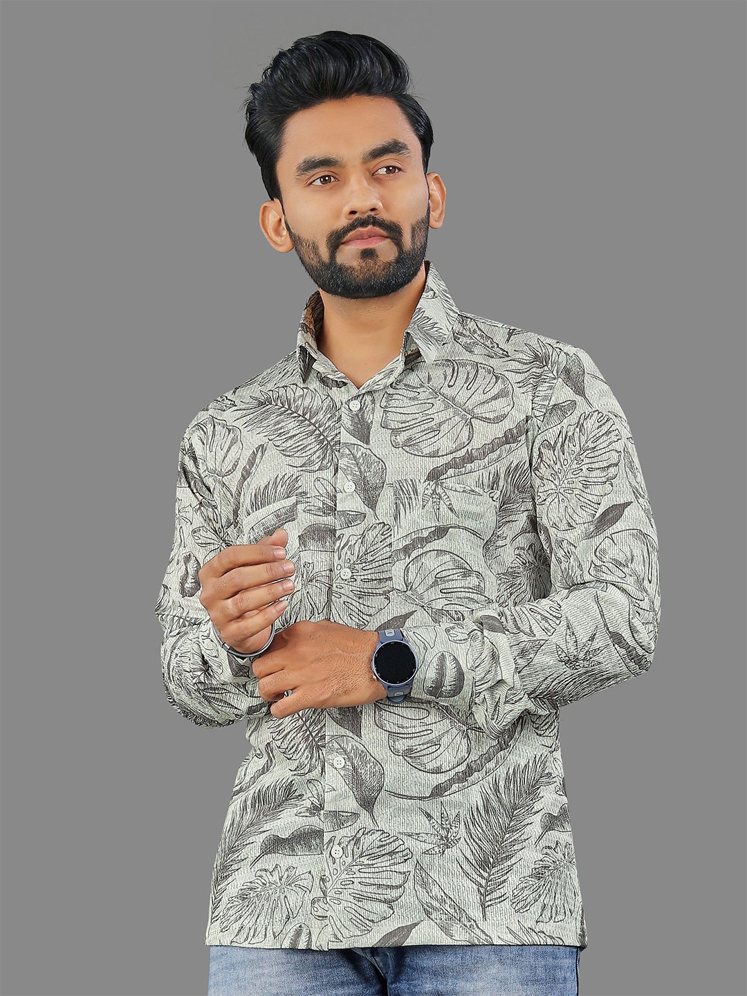 

KHUSHI CREATION Spread Collar Regular Fit Pure Cotton Casual Shirt, Grey