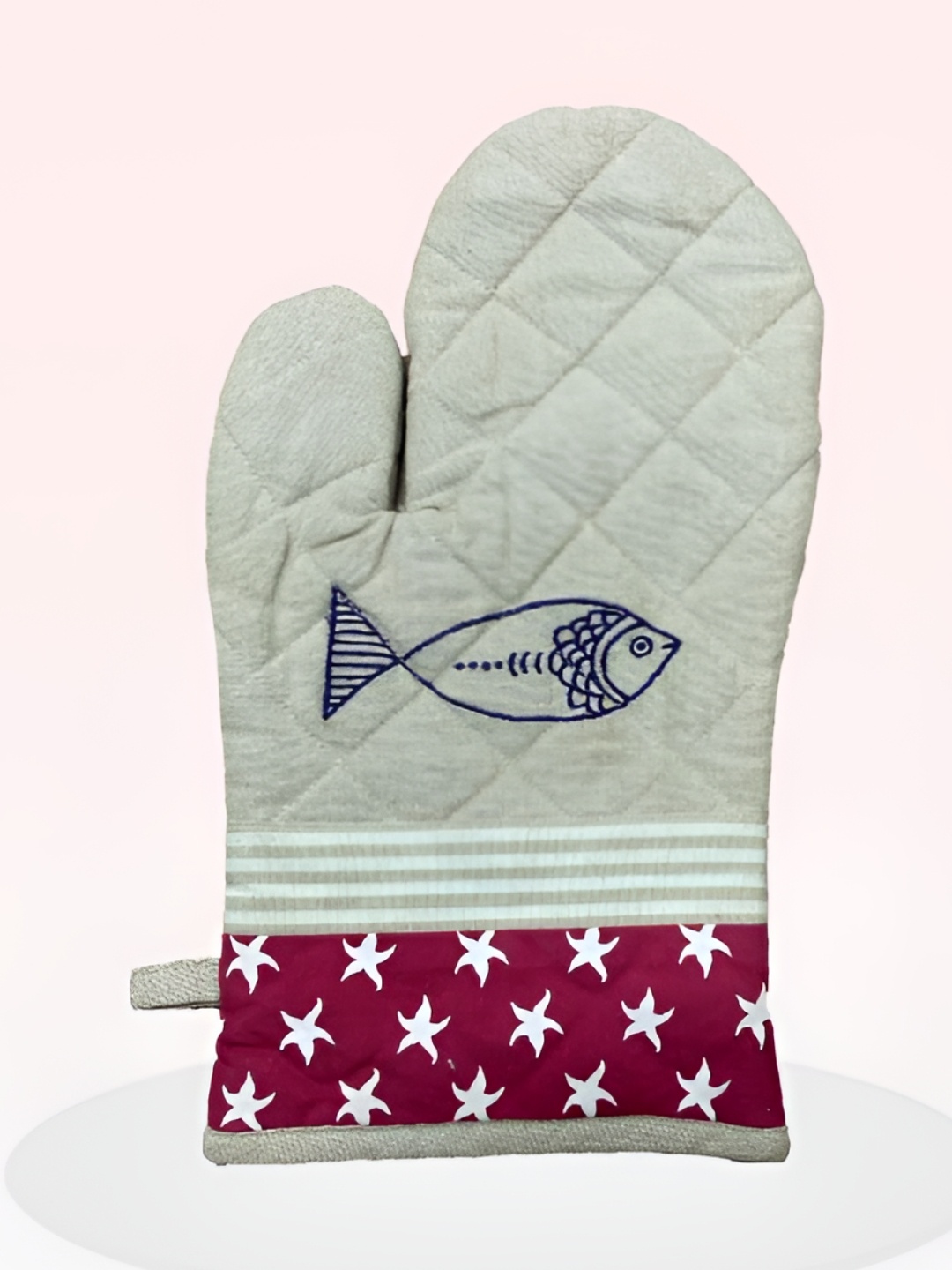 

SAJAVAT Cream & Maroon Fish and Star Printed Pure Cotton Oven Glove