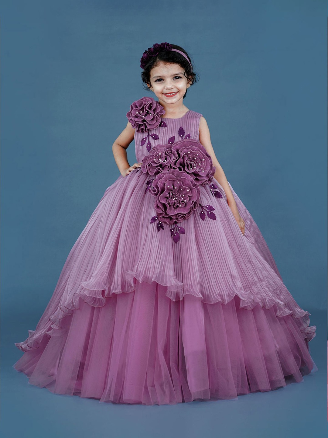 

Li & Li Boutique Girls Floral Embroidered Net Fit and Flare Maxi Dress, Lavender