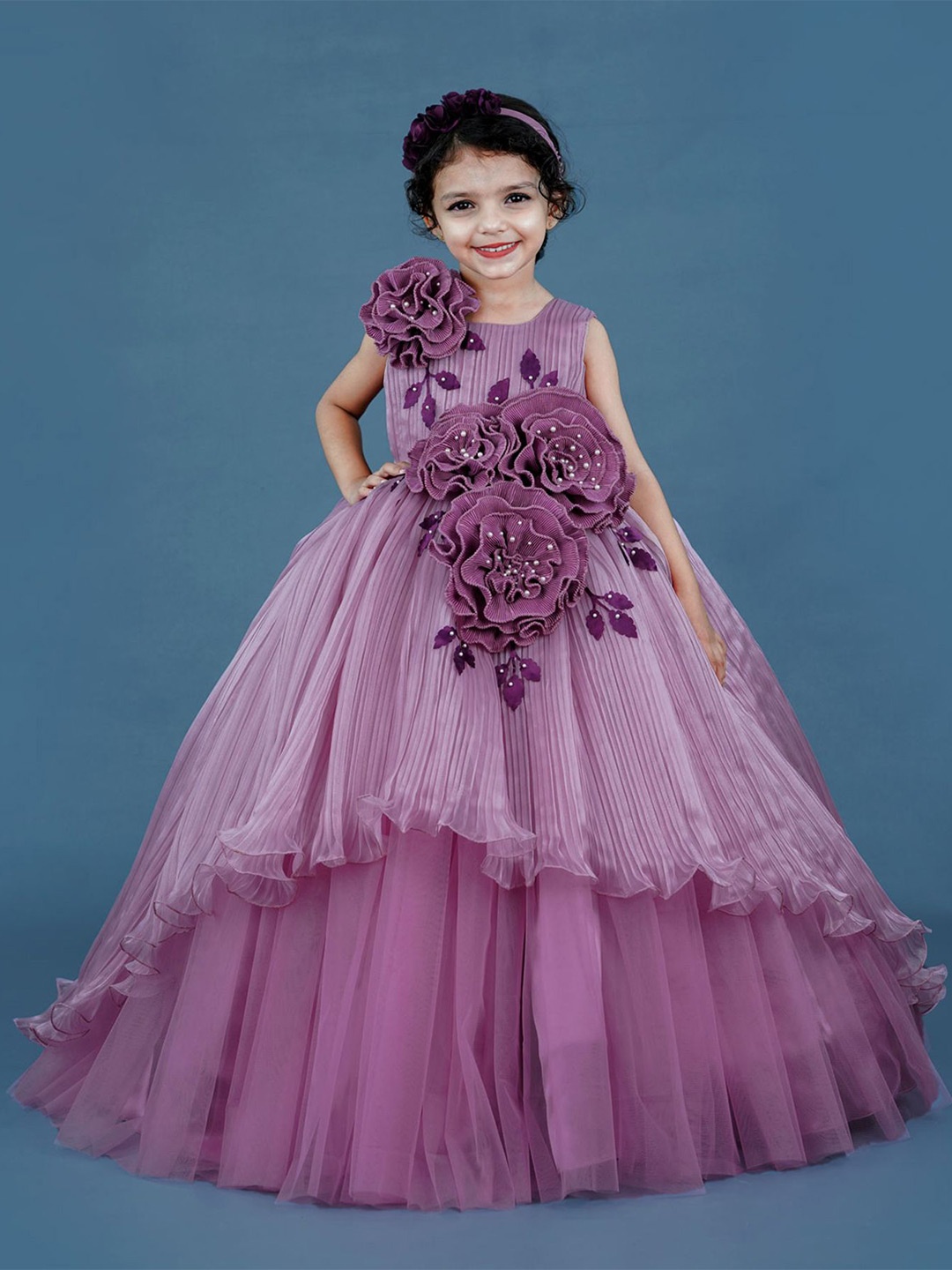 

Li & Li Boutique Girls Floral Embroidered Net Fit and Flare Maxi Dress, Lavender