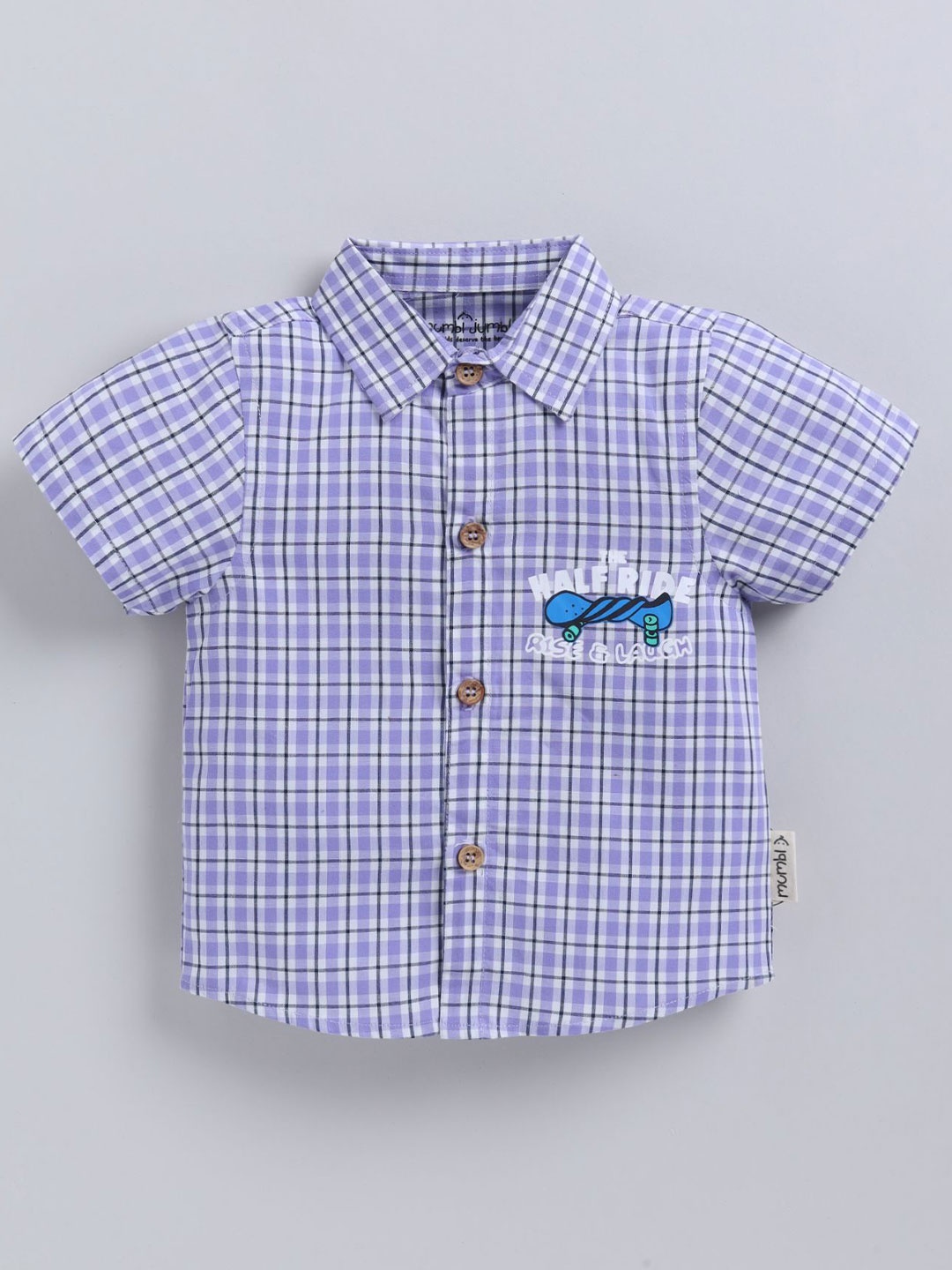 

Mumbl Jumbl Boys Straight Fit Spread Collar Gingham Checked Cotton Casual Shirt, Lavender