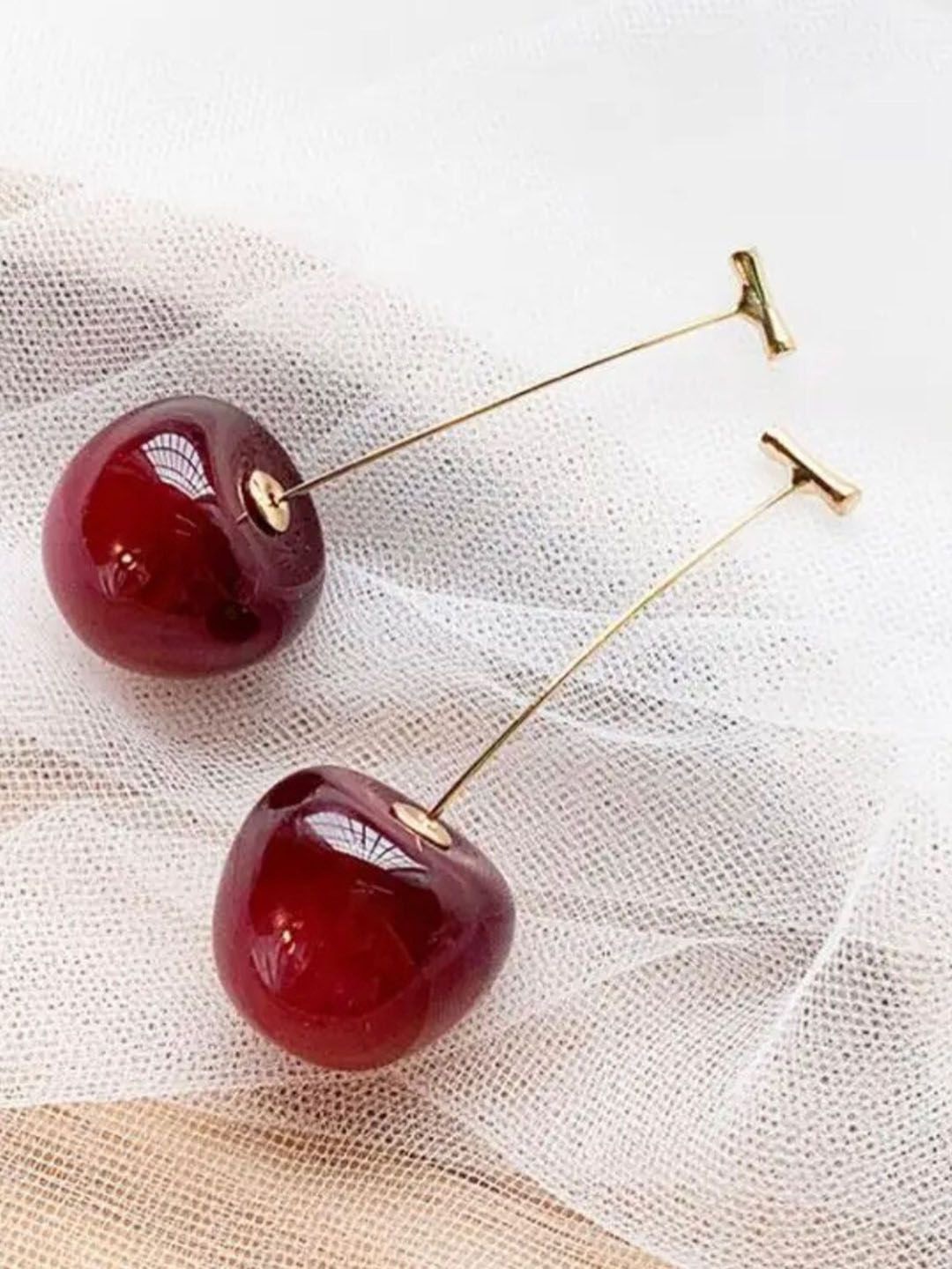 

DressBerry Gold-Plated Contemporary Shaped Enamelled Drop Earrings, Red