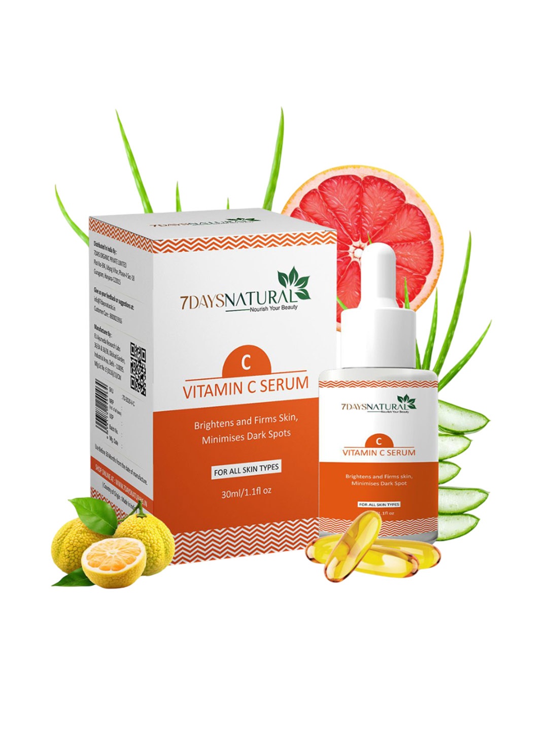 

7 DAYS Natural Vitamin C Serum For Bright & Glowing Skin - 30 ml, White