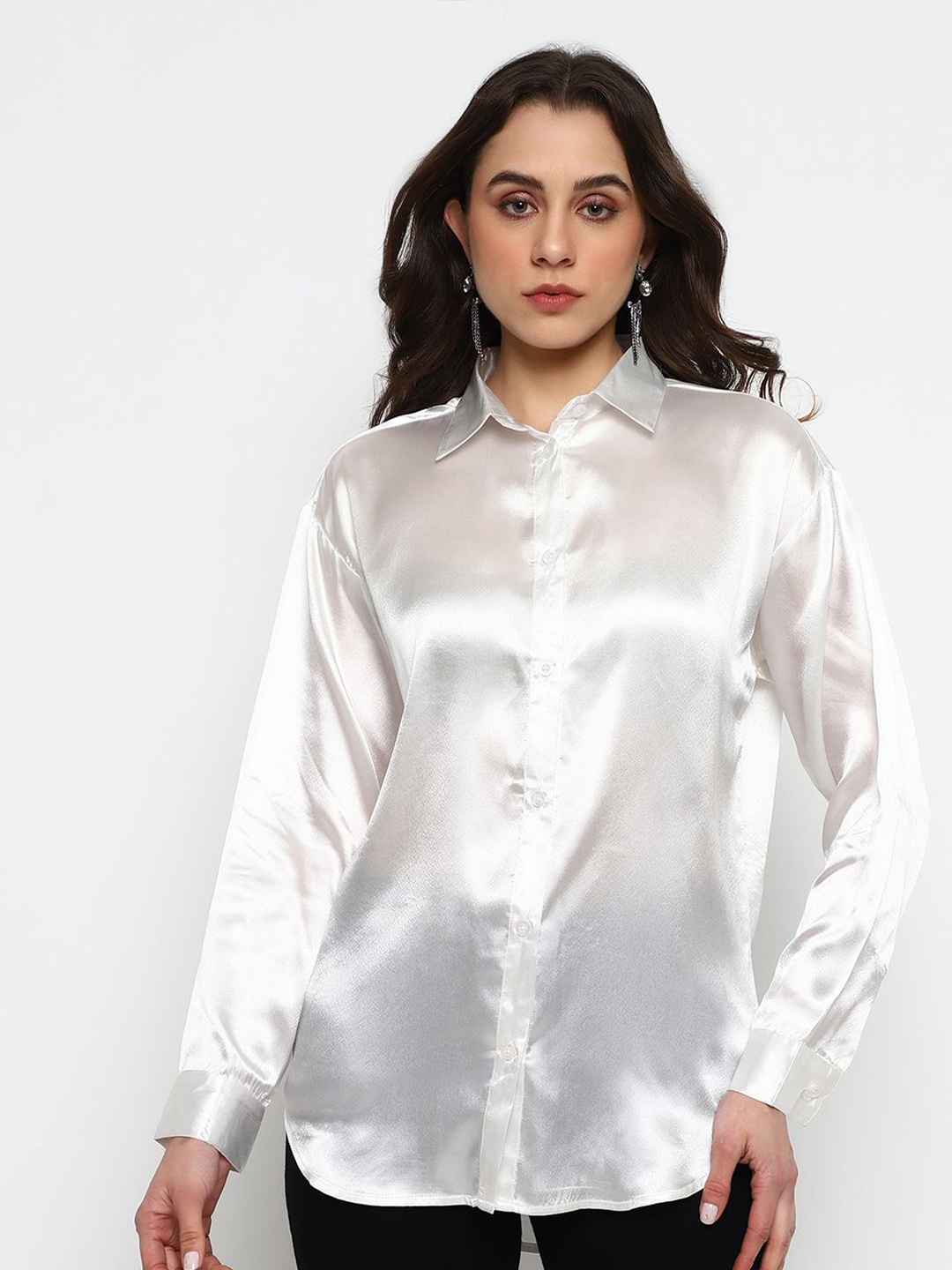 

Satrisha Women Spread Collar Solid Casual Shirt, Off white