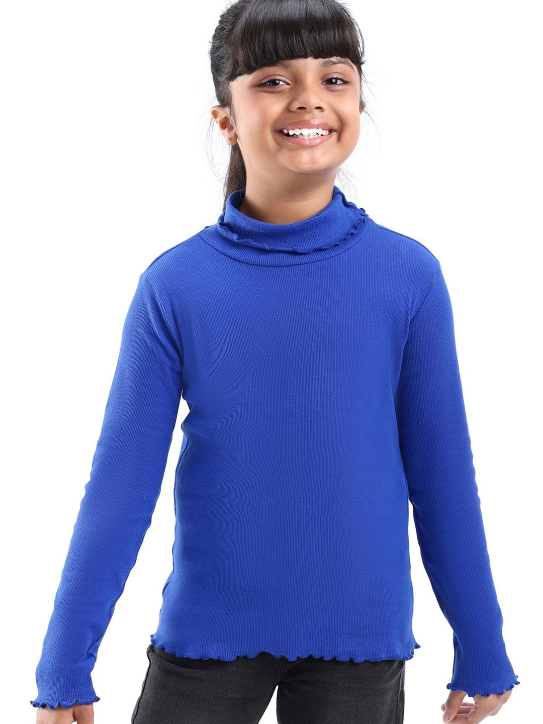 

Honeyhap Girls Pure Cotton Ribbed Top, Navy blue