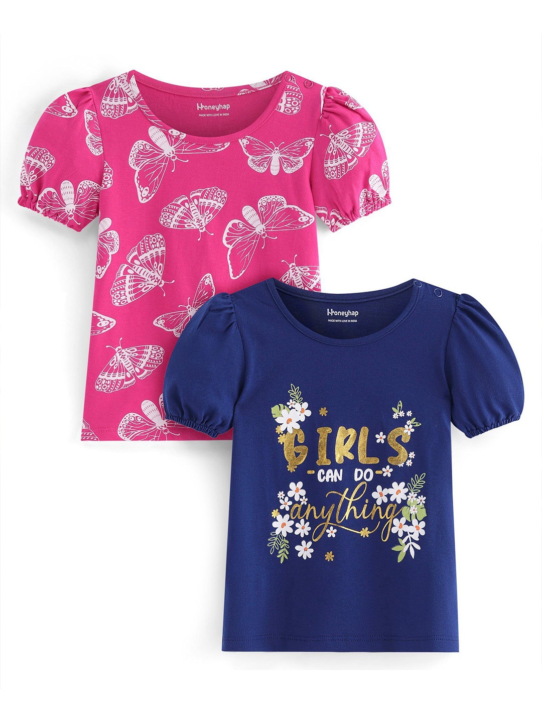 

Honeyhap Girls Pack of 2 Pure Cotton Top, Pink