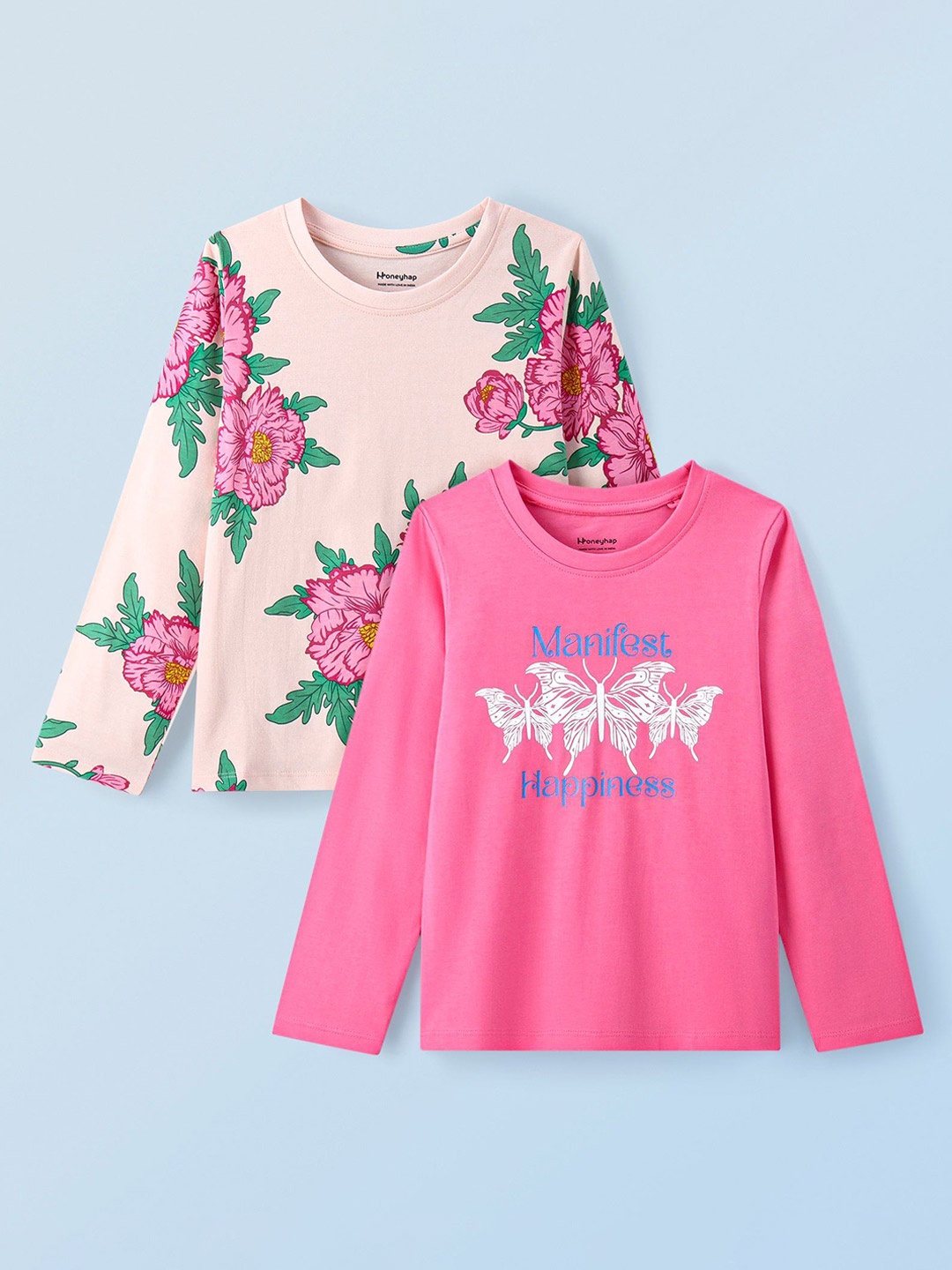 

Honeyhap Girls Pack of 2 Pure Cotton Top, Pink