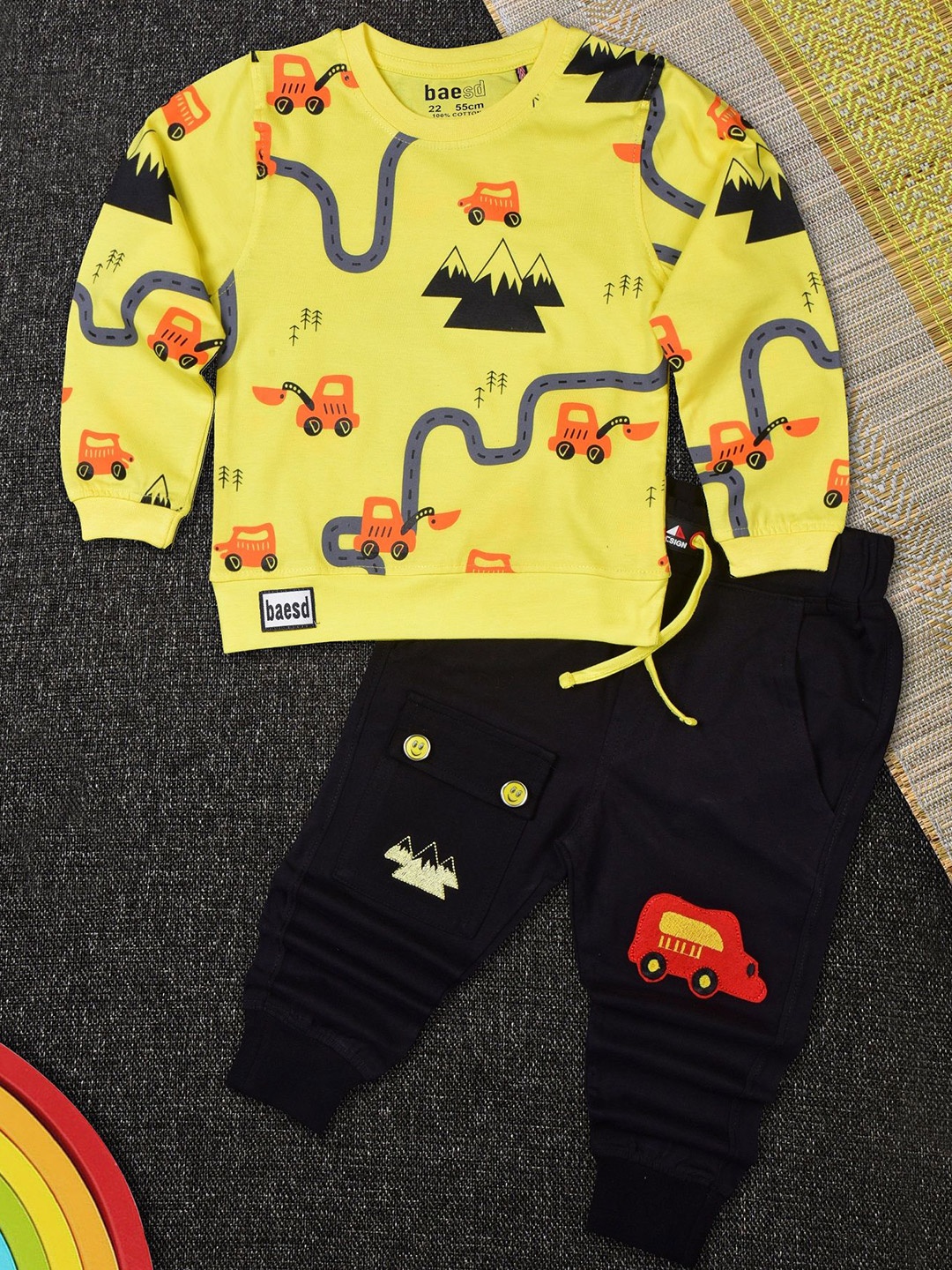 

BAESD Boys Printed Pure Cotton Sweatshirt With Joggers, Yellow